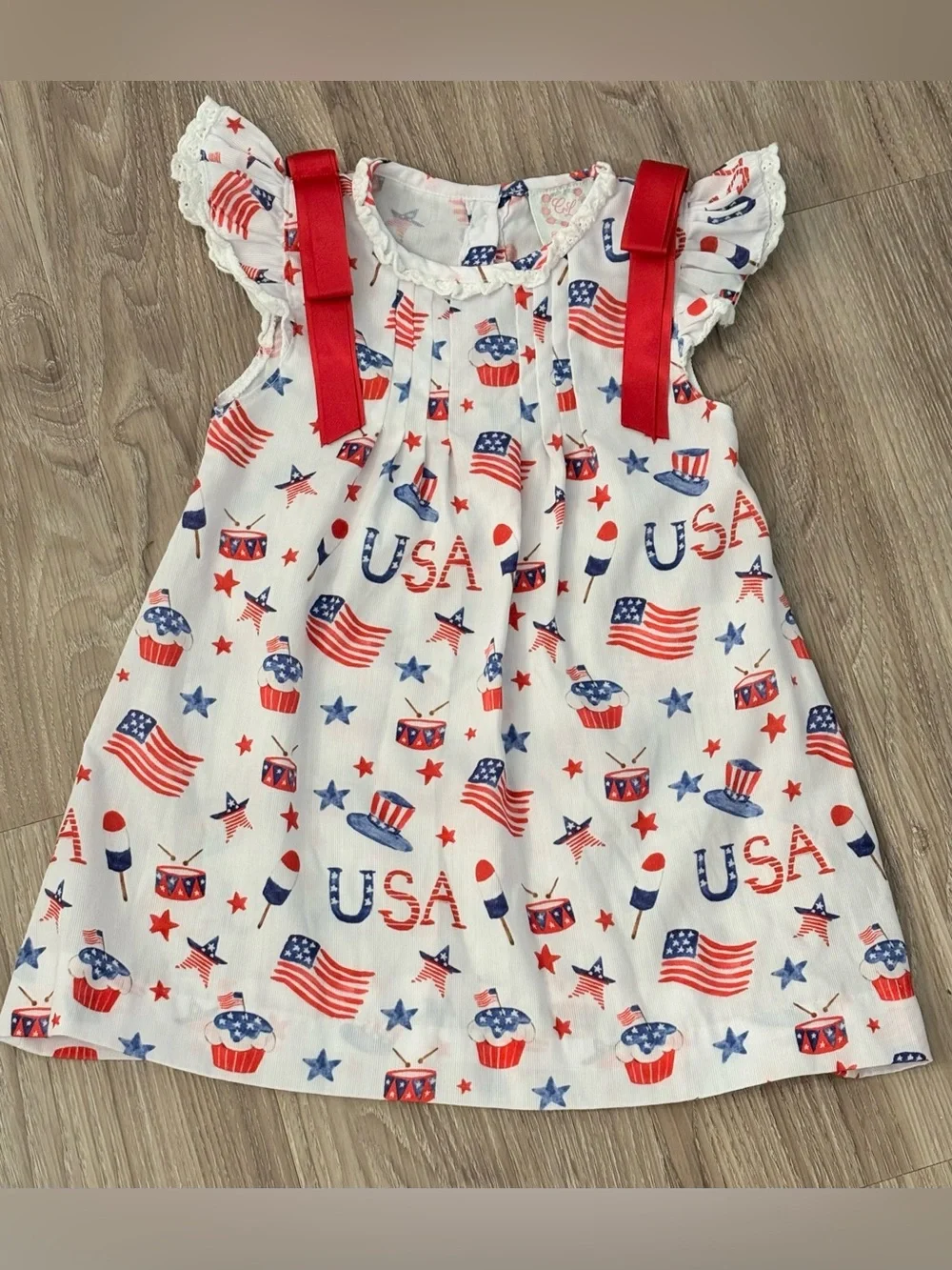Toddler Girls' 2T Patriotic USA 4th of July Sundress with Red Satin Ribbons